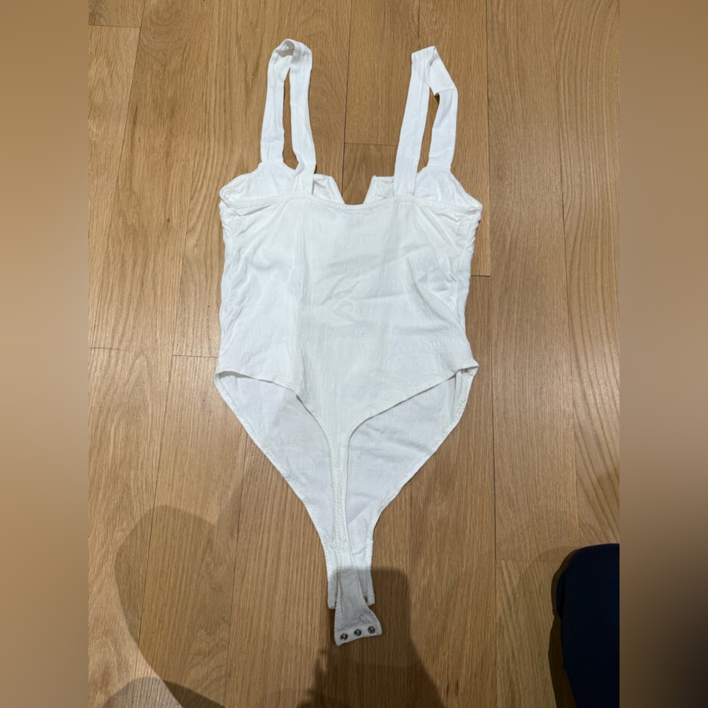 Free People Intimately White Cotton Thong Bodysuit, Size M - Picture 6 of 8